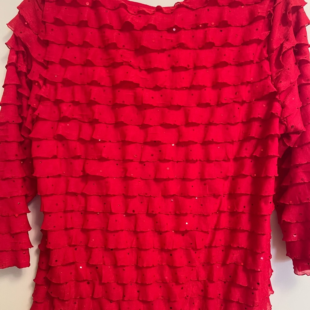 NOTATIONS Red Ruffled Top with Sequins - Picture 3 of 3